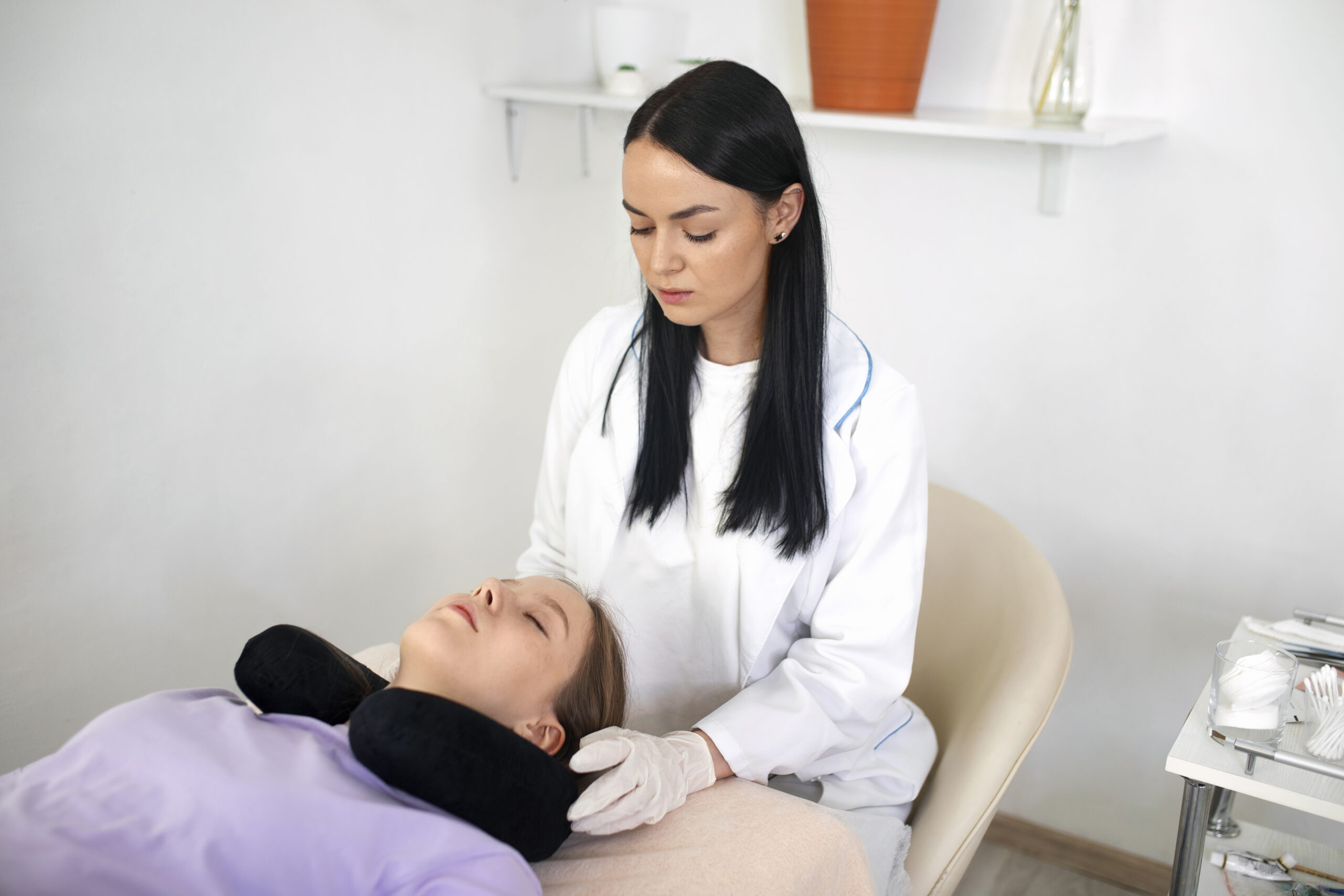 Lash extensions after eyelid surgery or Botox, beauty treatment appointment